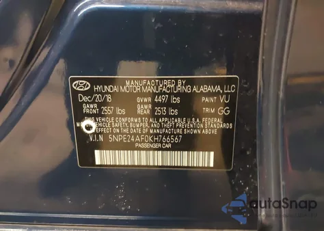 2019 Hyundai Sonata Se z USA, uszkodzony, nr VIN 5NPE24AF0KH766567